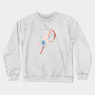 Letter P Rose Gold and Watercolor Blush Pink and Navy Crewneck Sweatshirt